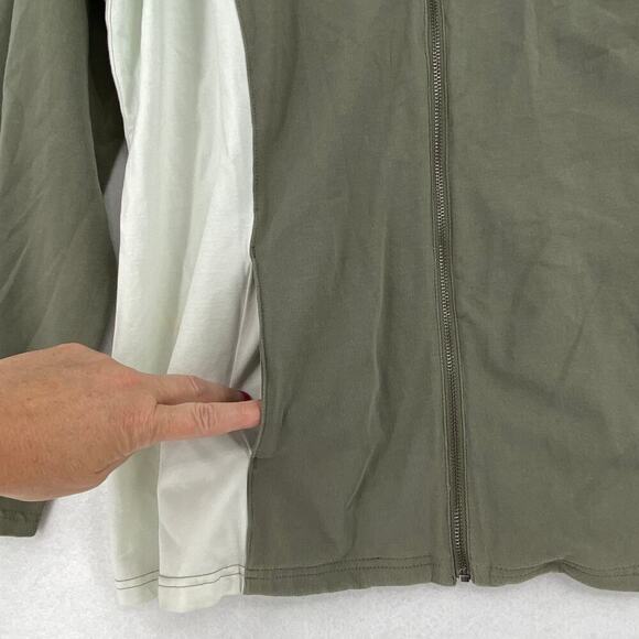 Chico's Weekends Jacket Size XL Olive Green White Color Block Pockets Stretch - Picture 4 of 9